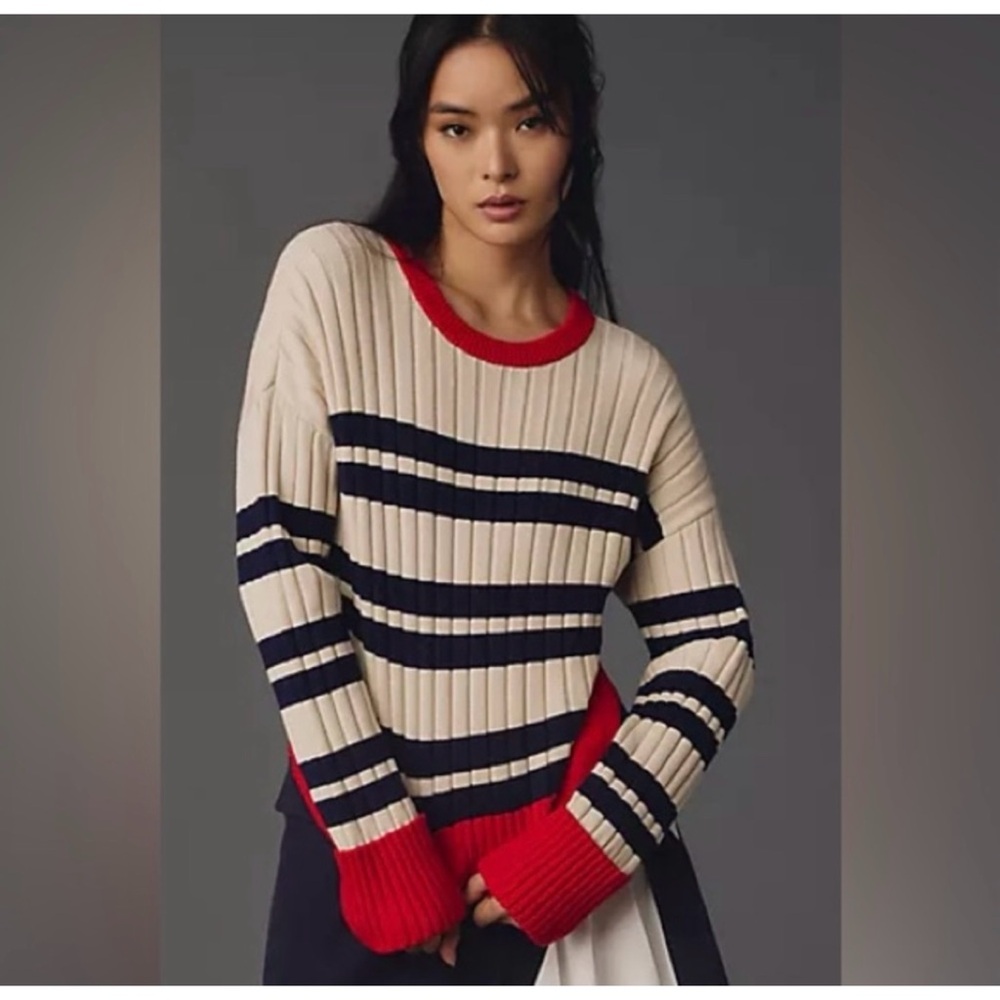 Anthropologie Ribbed Sweater - Red, Navy, Cream
